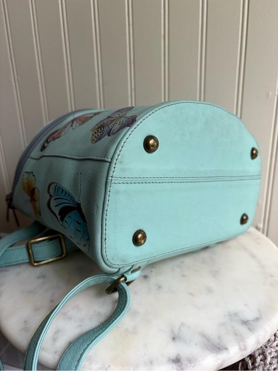 Anuschka Hand-Painted Genuine Leather Bucket Backpack Purse Blue Butterfly Bag main image 7